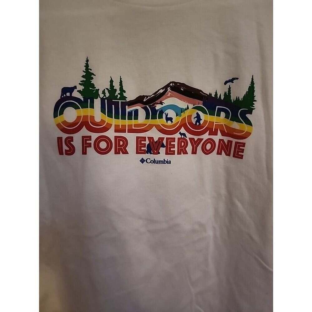 COLUMBIA Outdoors Is For Everyone Mens T-Shirt White Large New A106 Excellent
